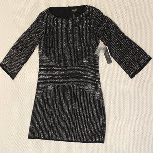 Black Sequined and Beaded Cocktail Dress